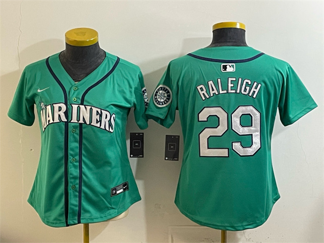 Women's Aqua Seattle Mariners #29 Cal Raleigh Limited Stitched Baseball Jersey(Run Small)